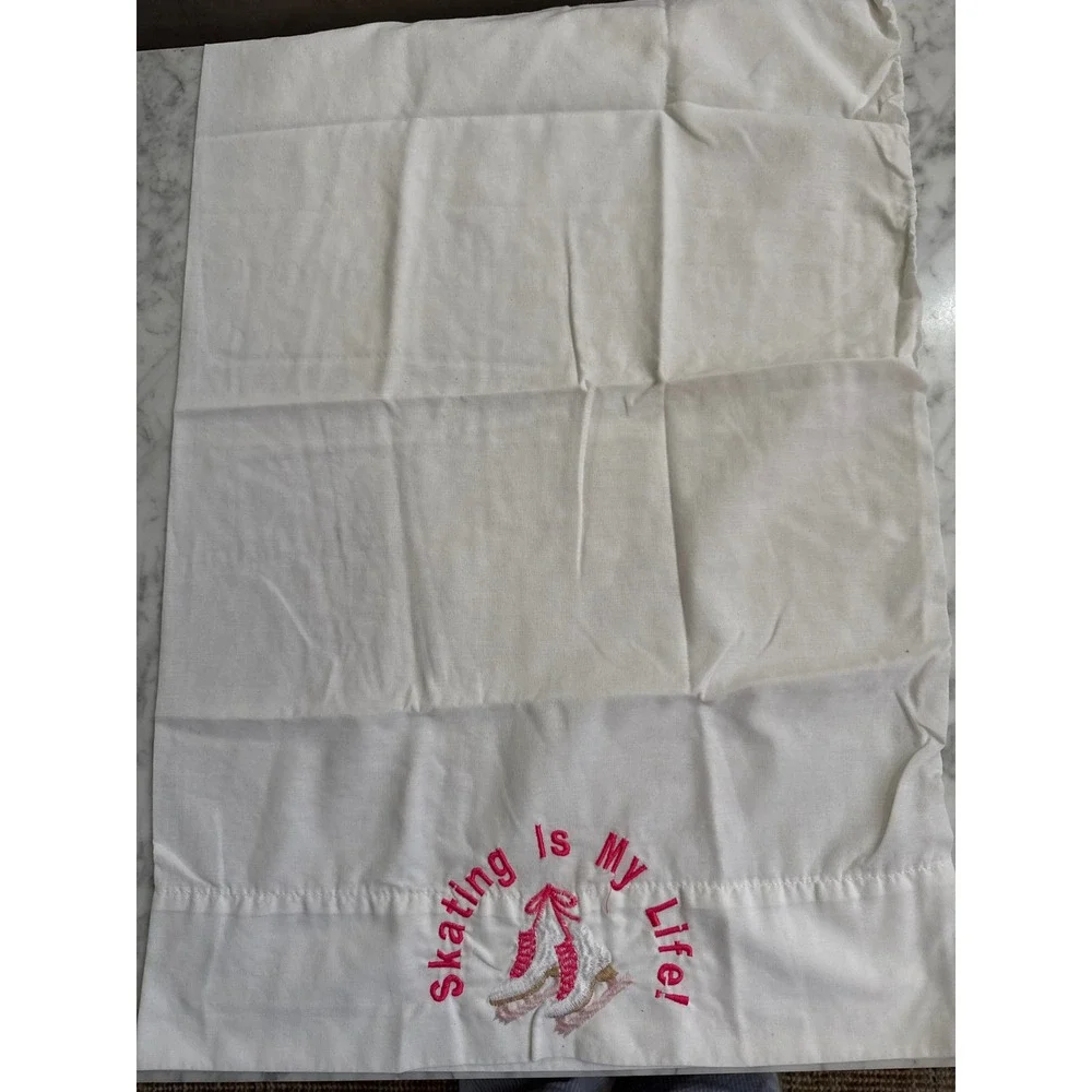 Vintage Skating Is My Life Embroidered Figure Skates White Pillowcase Standard